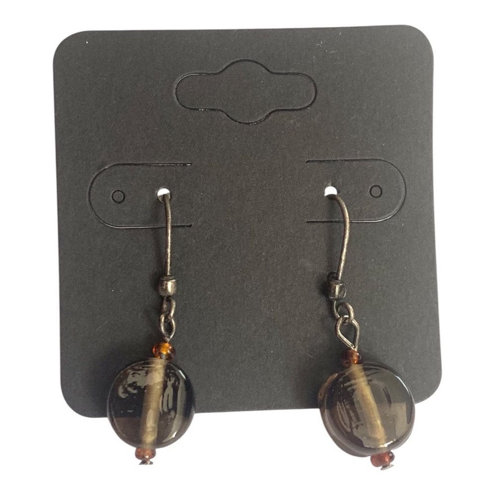Handmade Smoky Brown Glass Bead Dangle Earrings